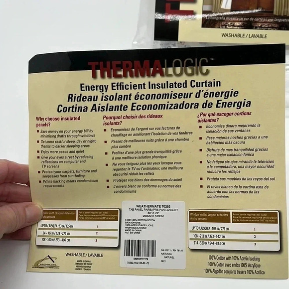 New 100% Cotton Thermalogic Curtains Tab Panels 80 "x72 Energy Efficient 1 Pair - Picture 9 of 9